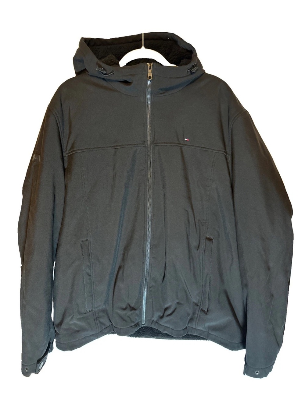 Tommy Hilfiger Black Hooded Windbreaker Jacket with Tiny Flag Logo